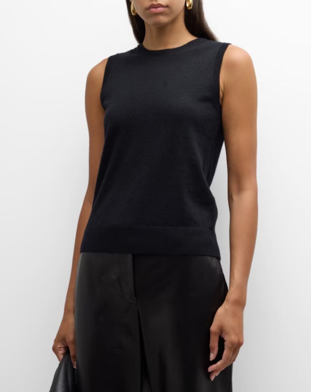 Neiman Marcus Featherweight Cashmere Knit Shell Sweater Black Size XL